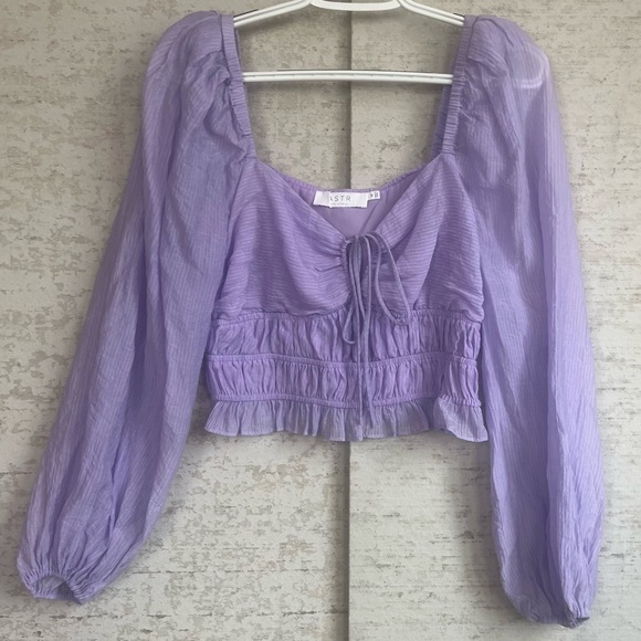 Astr Tops - Astr Irwin Bustier Lilac Women's Smocked Crepe Long Puff Sleeve Top Sz M Pastel